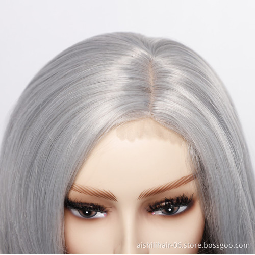 wholesale cheap lace frontal short bob wigs sliver-white natural wave synthetic hair wigs for women